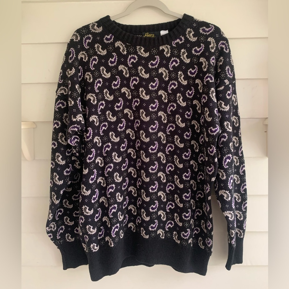 Vintage Cotton Paisley Crewneck Men’s Sweater Made in USA Men’s Size Med…